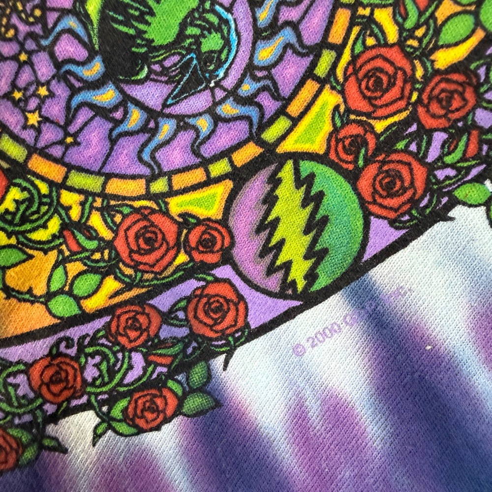 Y2K Liquid Blue Grateful Dead Tie Dye Bears TShirt Large Mandala Skull Roses VTG - Picture 9 of 9